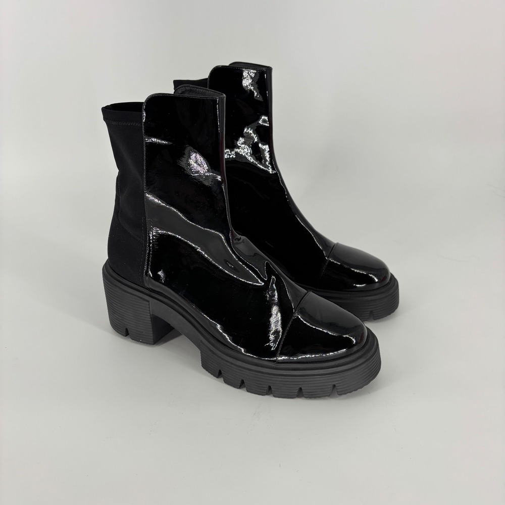 Stuart Weitzman 5050 Soho Patent Stretch Ankle Booties Black Women Size 9.5
